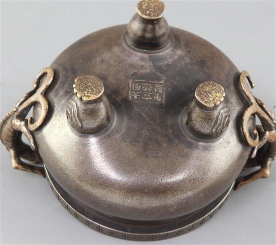 A Chinese bronze ding censer and cover, width 16cm